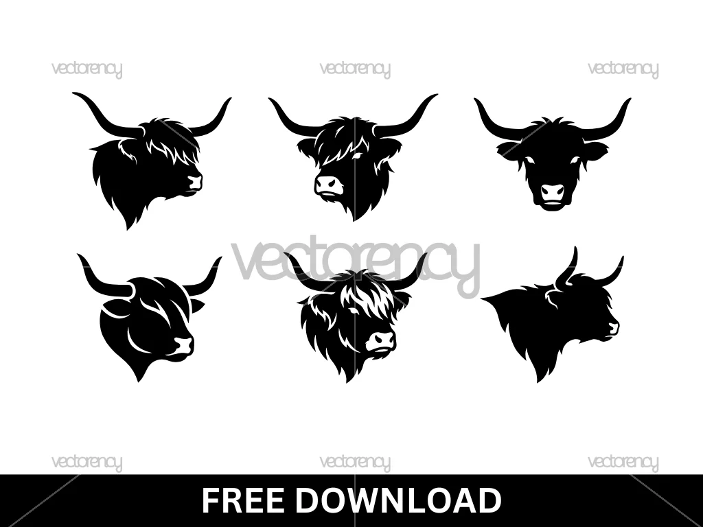 Free Highland Cow Head SVG Cut Files for Commercial Use
