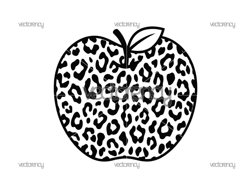Apple Outline Inside Leopard Pattern SVG Cut File, PNG, EPS, DXF
