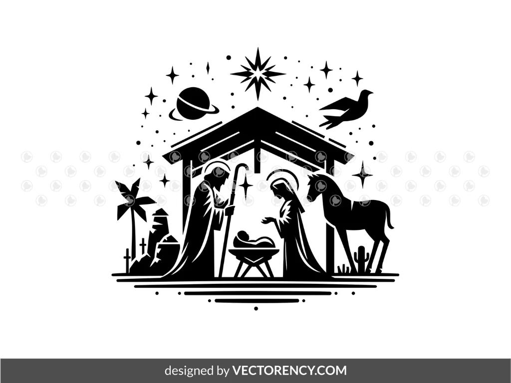 Illustration True Story Nativity Design Premium