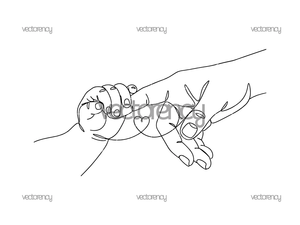 Baby Hand Holding Mom Adult Hand Line Art