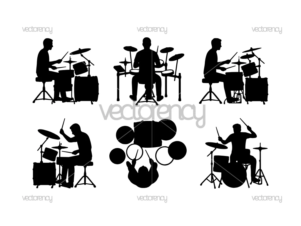 Drummer Silhouette Vector Clipart Image
