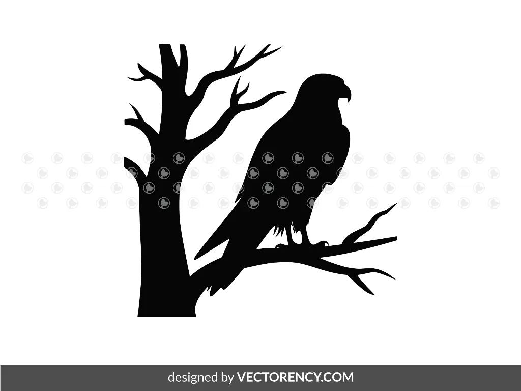 Falcon Perched on a Tree Branch SVG Silhouette