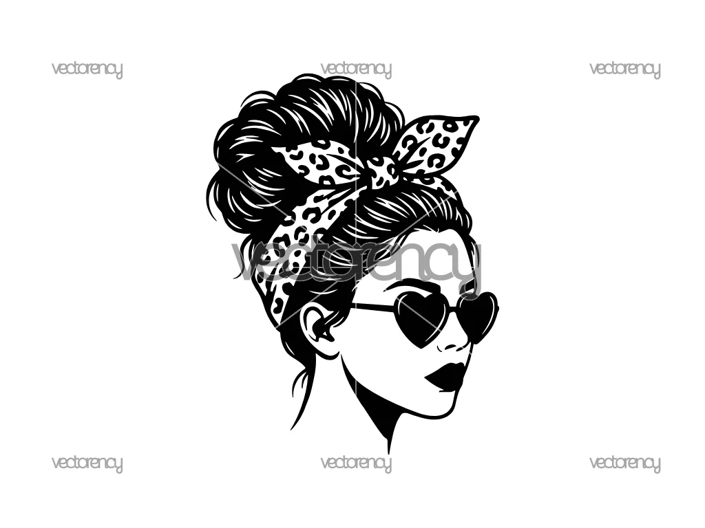 Messy Bun Bandana Sunglasses SVG Cut File