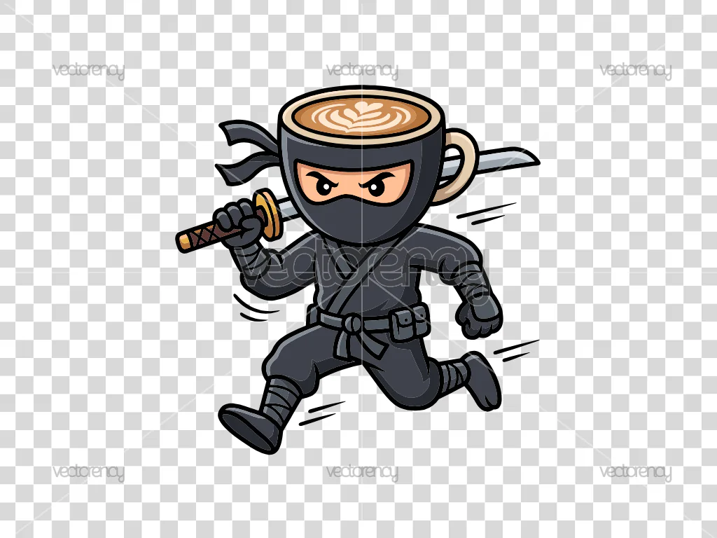 Ninja Cartoon Cappuccino Carrying Sword