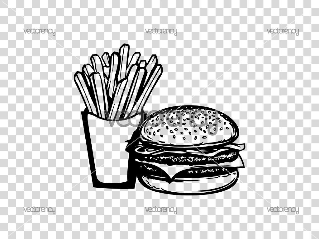 French Fries with burger SVG Clipart Cricut Silhouette Cameo