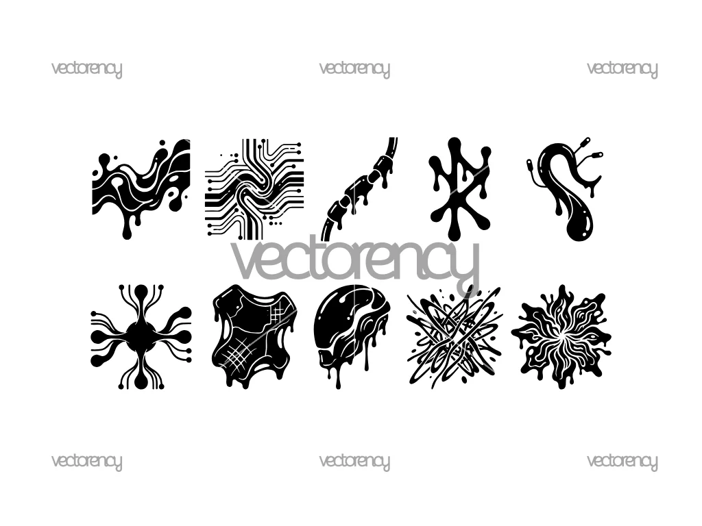 Y2K Cyberpunk and Liquid Chrome SVG Vector Shapes