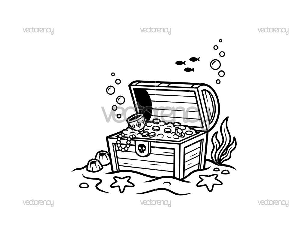 Treasure Chest on Sea Bottom Illustration Vector EPS SVG