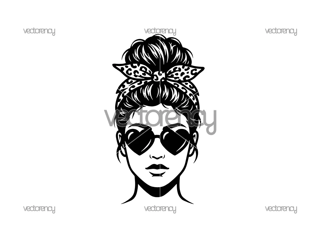Love Glasses Messy Bun SVG Cut File, Cricut, EPS, PNG and DXF