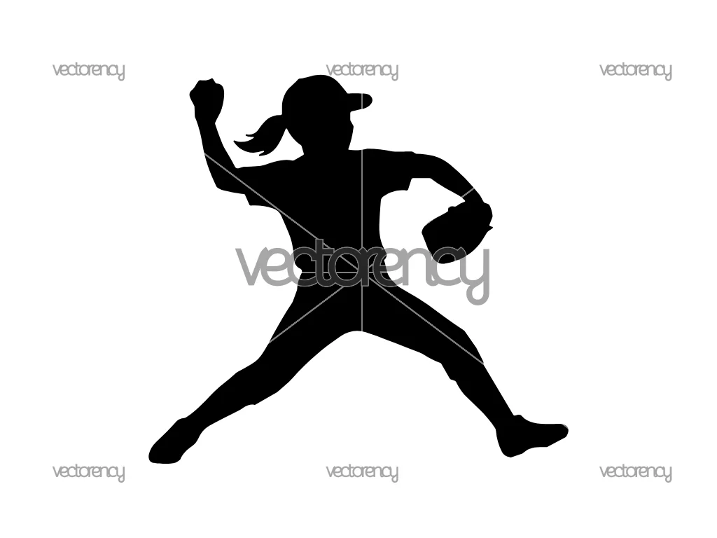 Young Girl Baseball Player SVG Vector