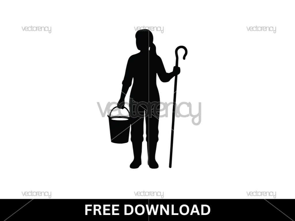 Shepherdess Silhouette SVG, Farmer Women Vector PNG