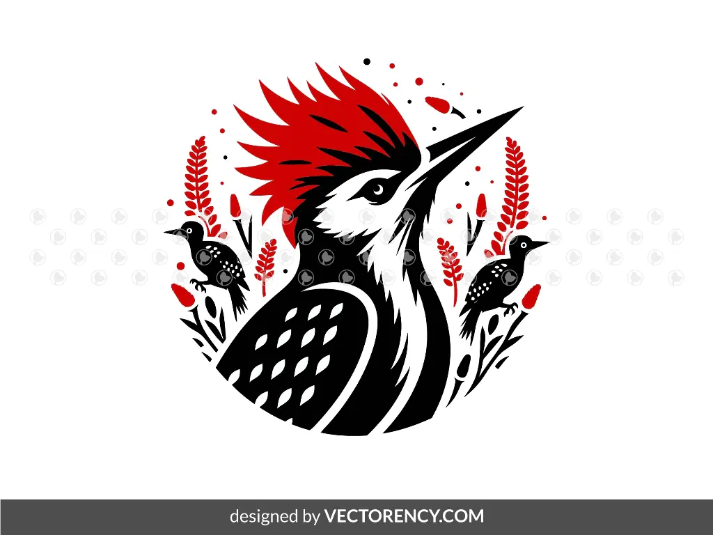 Woodpecker With Redheads Illustration Vector SVG