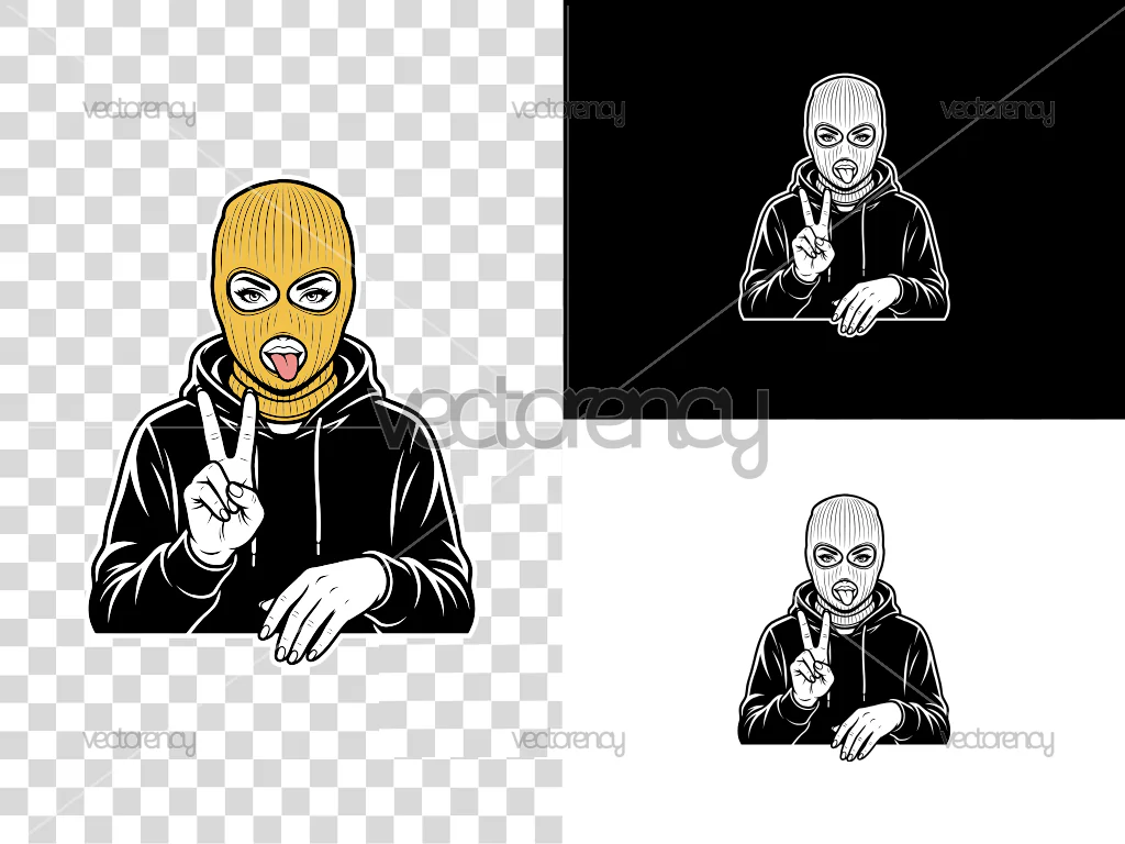 Savage Black Woman Green Ski Mask Vector PNG Image