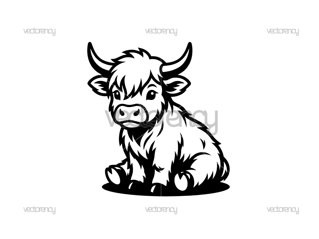 Cute Highland Cow Sitting SVG