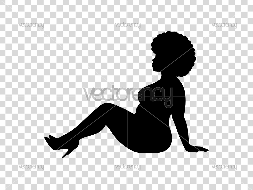 Afro Fat Girl with High Heels Sitting with Back Arched Silhouette
