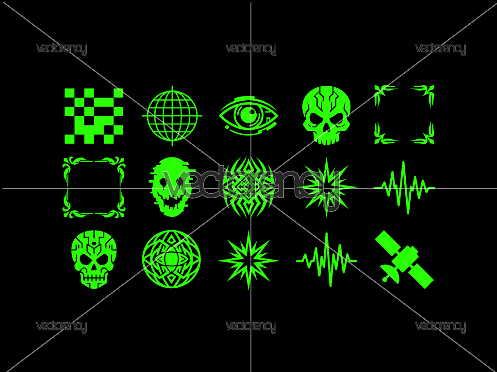 Y2K Element Shape Vector Checkboard, Globe, Eye, Skull Head, Frame, Creepy Icon, Tribal