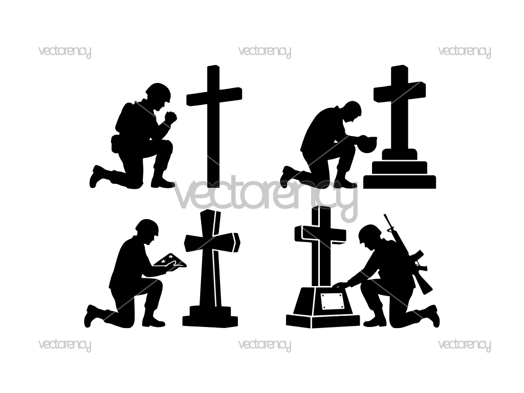 Soldier Kneeling at Cross Statue Vector SVG
