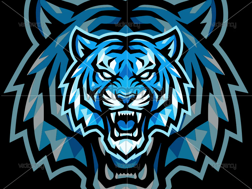 Tiger Head Blue Iced Mascot Design Vector Logo PNG