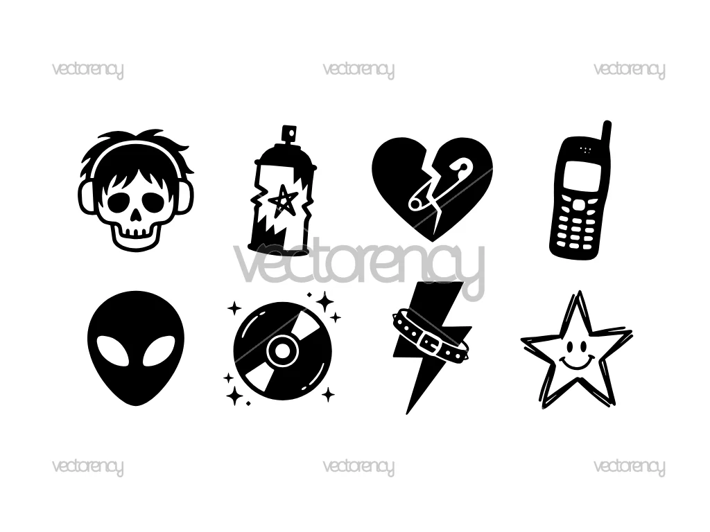 Y2K Doodle Punk Element Vector
