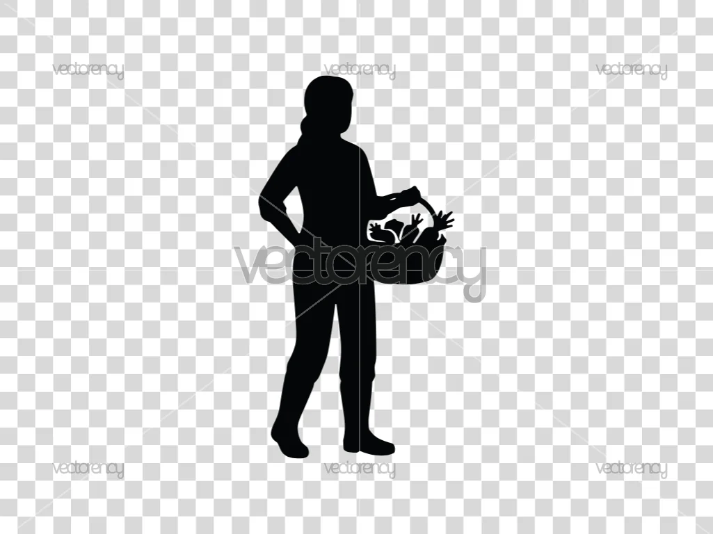 Silhouette Female Farmer Carrying a Basket of Vegetables Vector