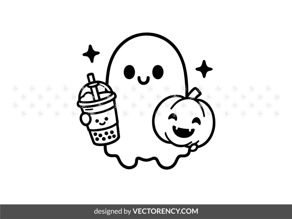 Cute Ghost, Boba Coffee and Pumpkin SVG Free