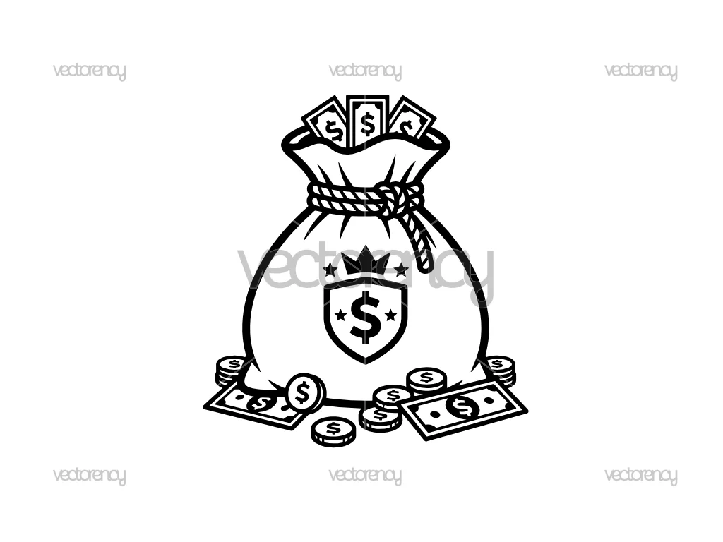 Money Bag Full of Money Vector Outline Illustration