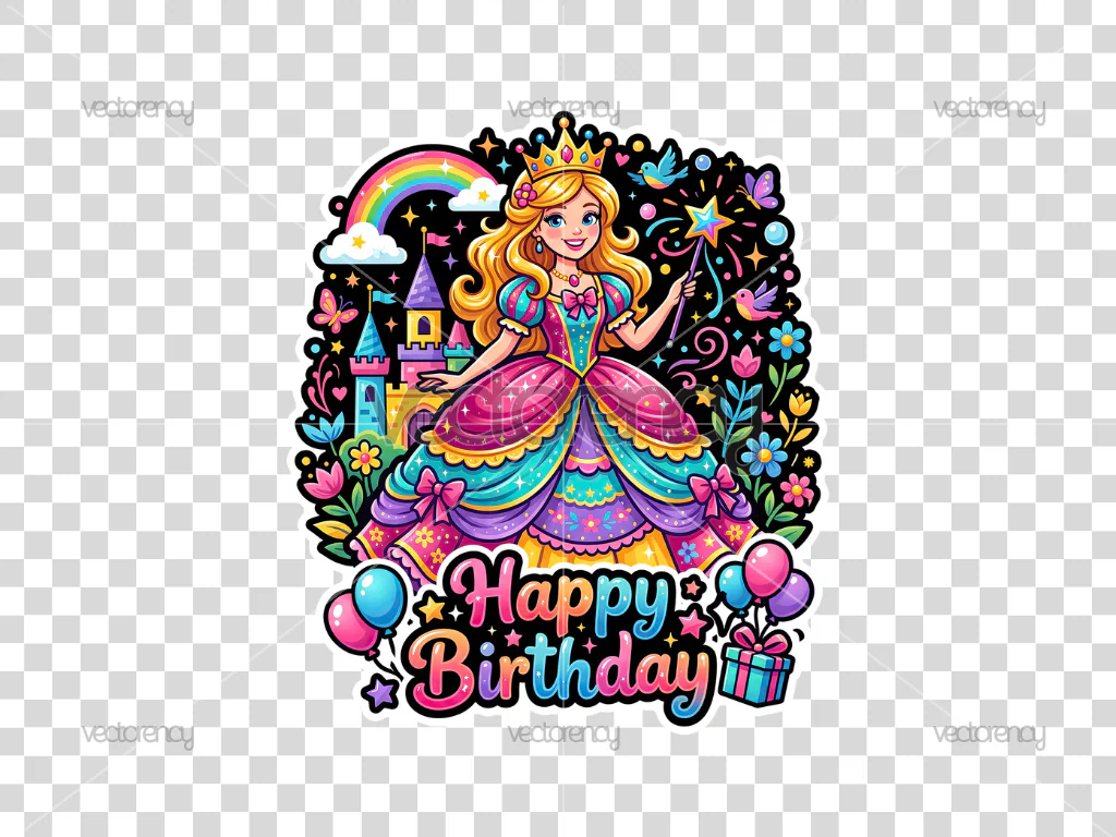 Princess Cake Topper Printable Happy Birthday Cartoon