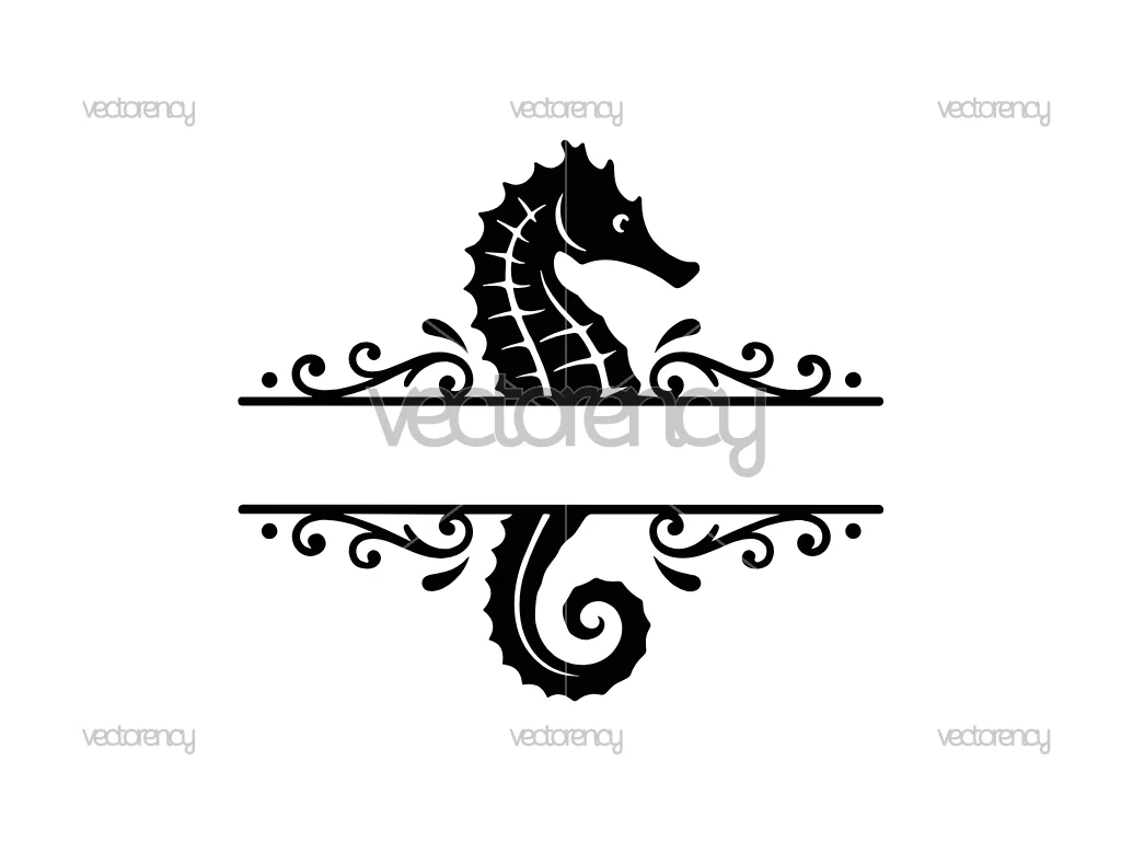 Elegant Seahorse Split Monogram SVG DXF Cut Files