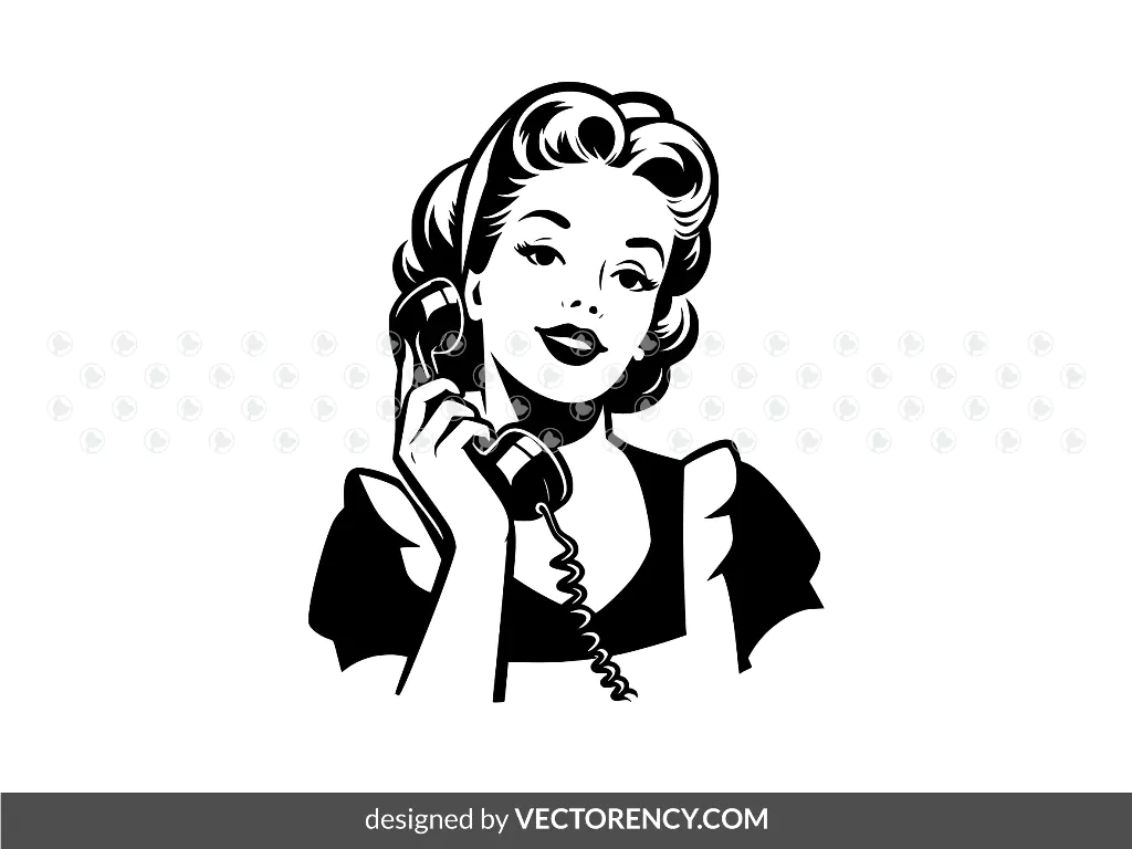 Retro Housewife with Phone Vector