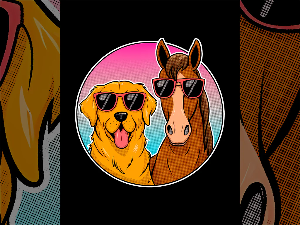 Cute Dog and Horse PNG Raster for DTF Download