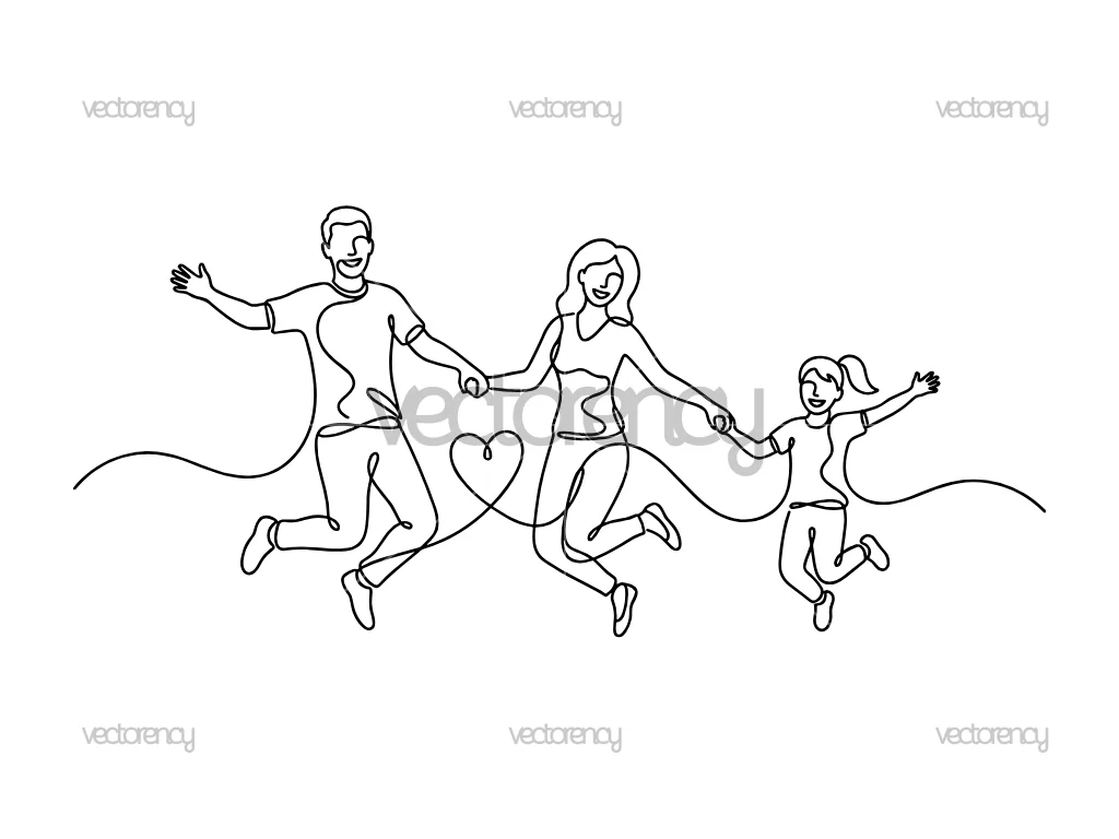 Parents and Child Jumping Continuous One Line Art SVG PNG EPS DXF
