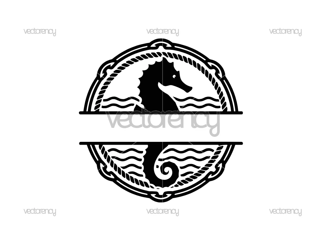 Seahorse Monogram Modern Coastal Frame Digital Download