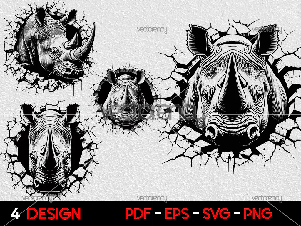 Rhinoceros SVG Clipart | Engraving, Sublimation, T-Shirt, Sticker, Mug, Tote Bag Design Gift Idea