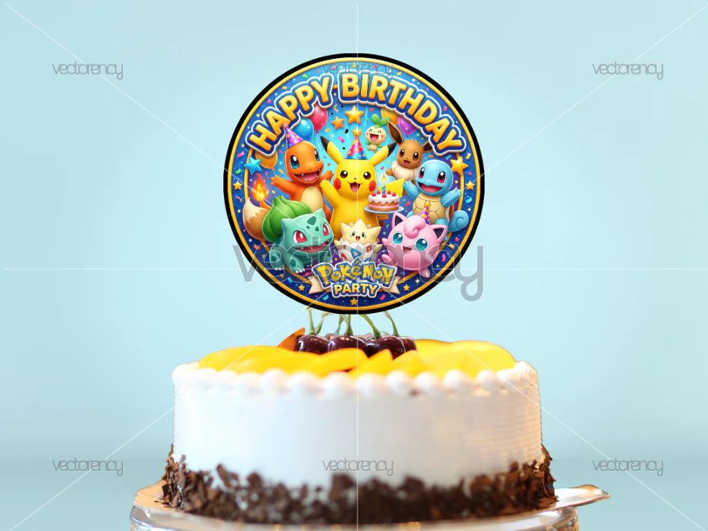 Pokemon Characters Pikachu Cake Topper Printable PNG