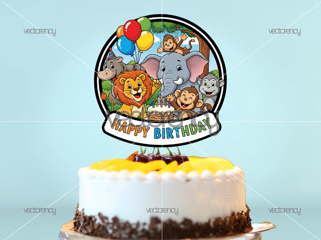 Animal Zoo Birthday Cake Topper Themed PNG