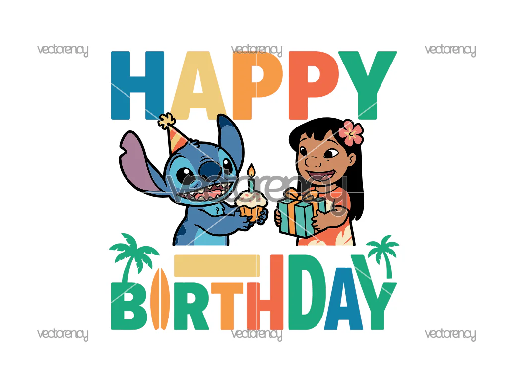 Lilo and Stitch Happy Birthday Cartoon Themed Digital Download PNG SVG