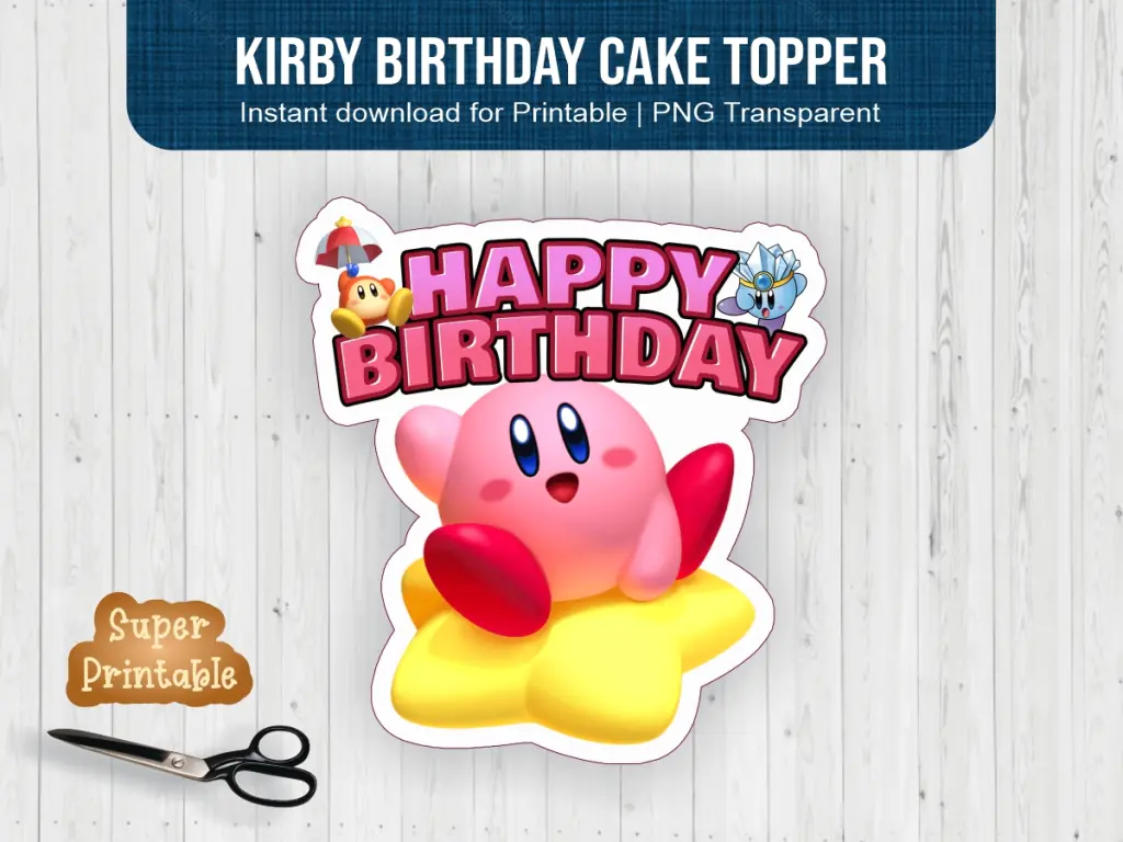 Kirby Birthday Cake Topper PNG Printable