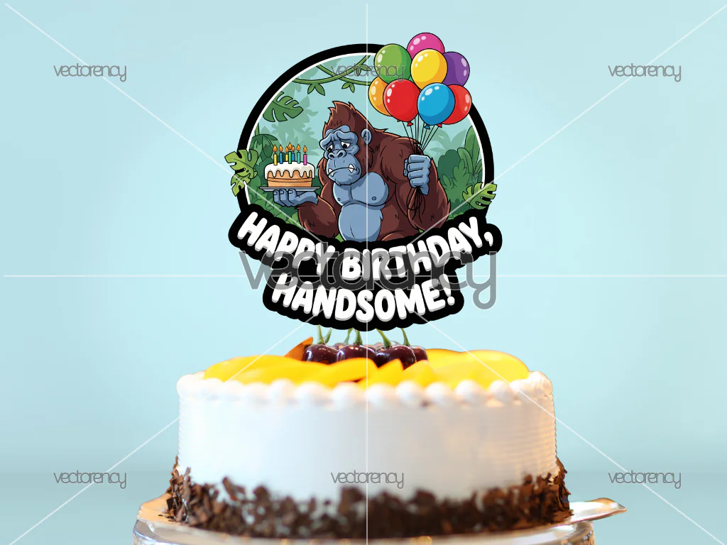 Funny Birthday Cake Topper or Card PNG Printable Download King Kong