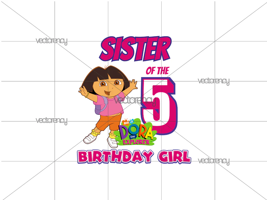 Sister Of The 5 Birthday Girl Dora PNG DTF