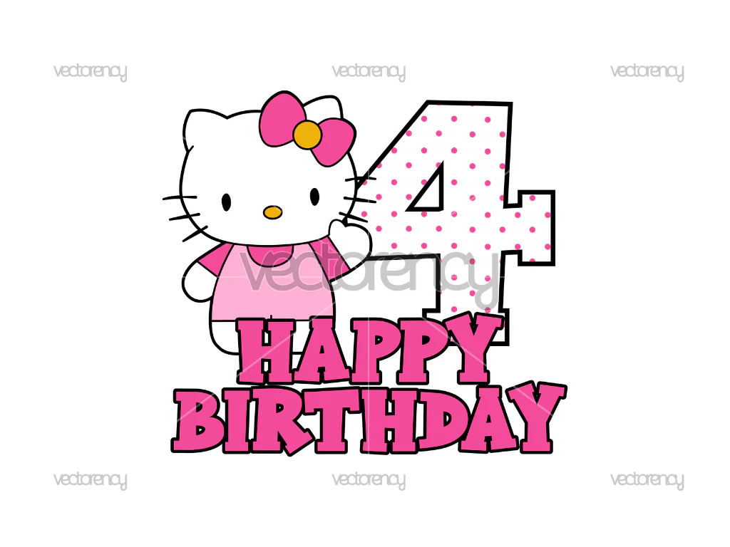 4th Happy Birthday Cake Topper PNG