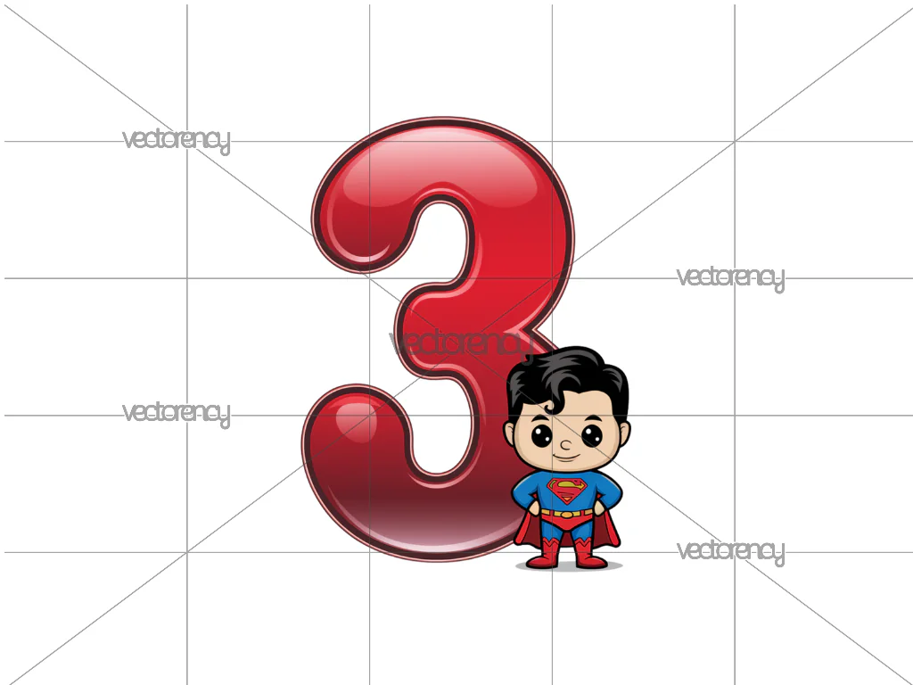 Cute Superman Birthday Number 3 PNG