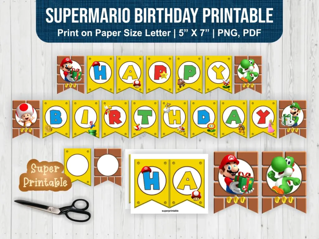 Super Mario Birthday Banner Printable Party Banner PDF PNG