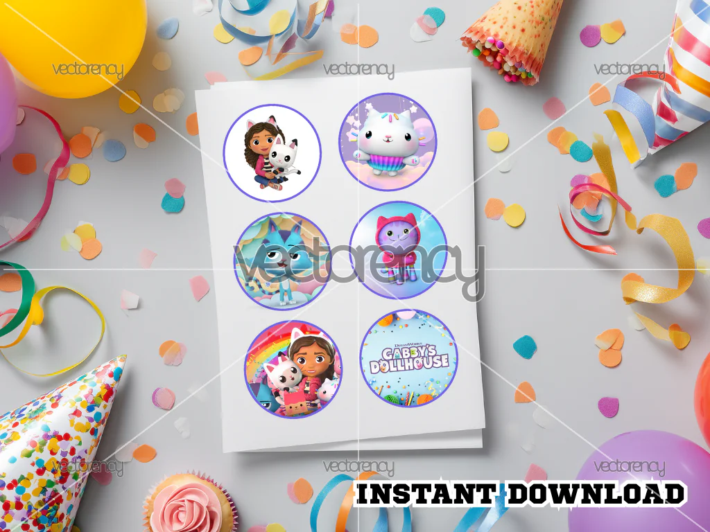Gabby Dollhouse Cup Cake Topper Printable PDF PNG