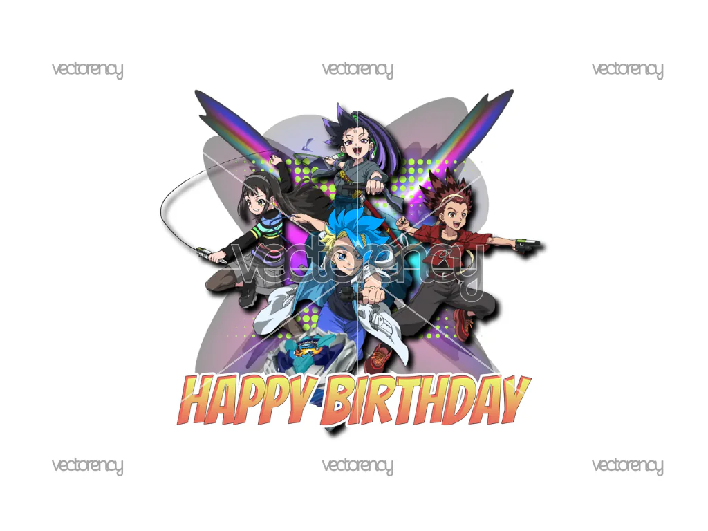 Beyblade Happy Birthday Cake Topper Printable PNG