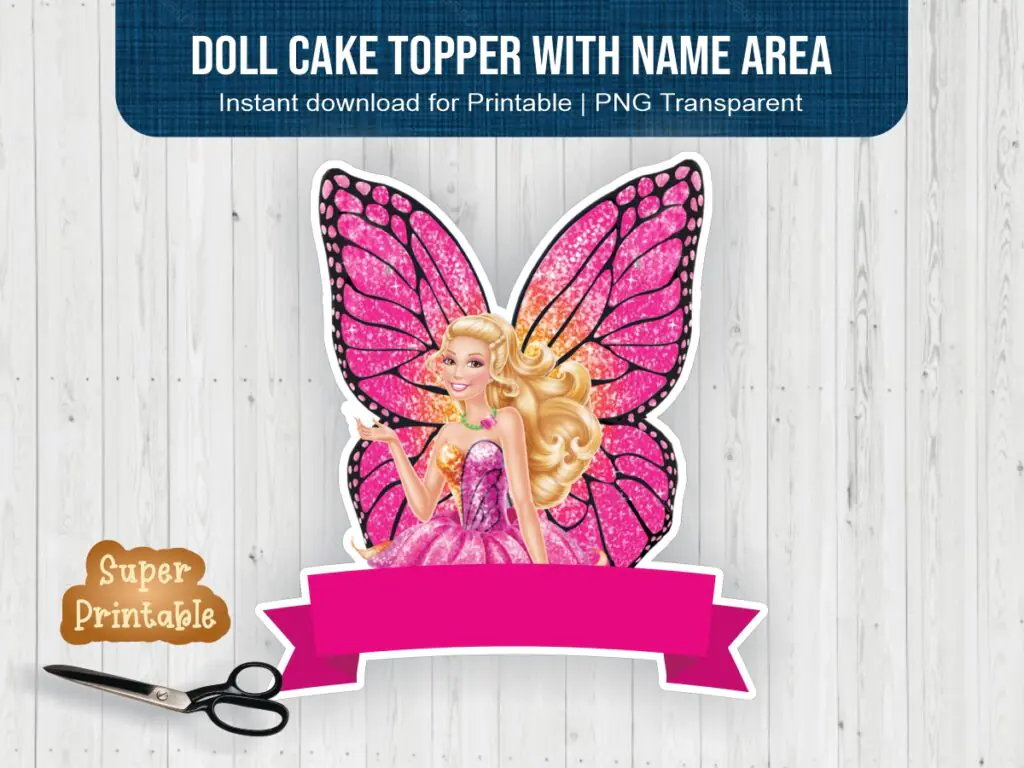 Doll Cake Topper With Name Area Printable PNG