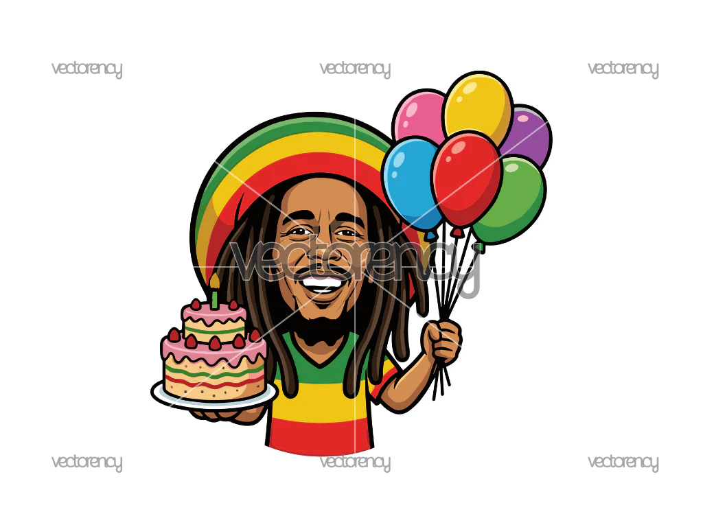 Bob Marley Birthday Cake and Balloons Image Clipart