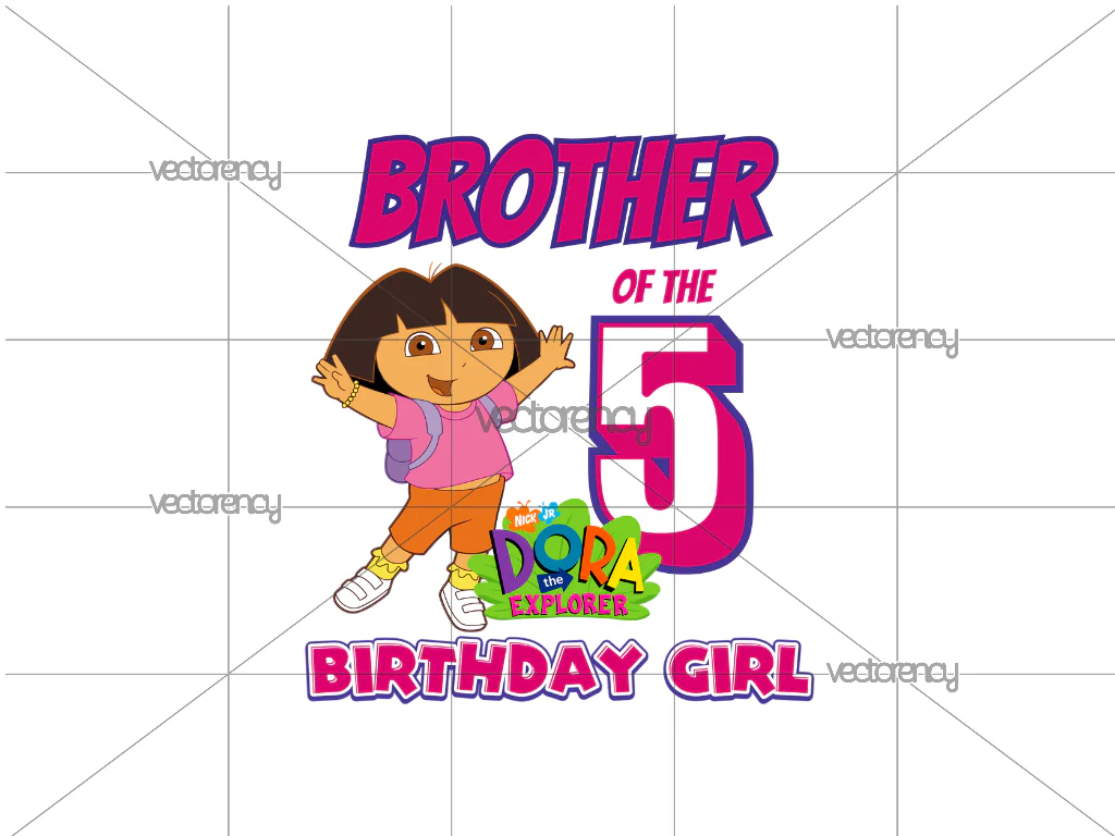 Family T-Shirt Brother Of The 5 Birthday Girl Dora PNG DTF