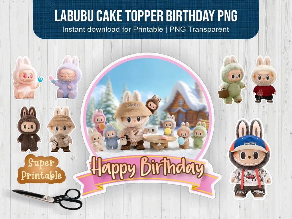 Labubu Cake Topper Birthday PNG