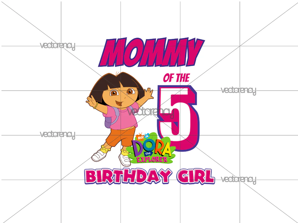 Mommy Of The 5 Birthday Girl Dora PNG Family T-Shirt