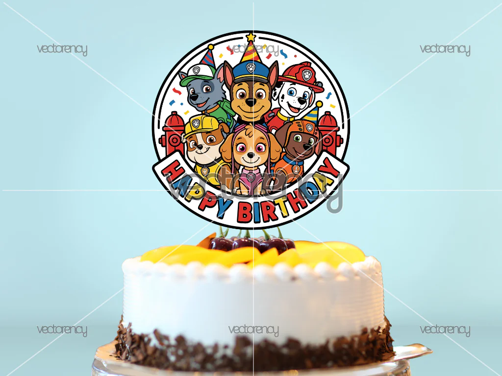 Paw Patrol Birthday Banner Printable Cake Topper PNG JPEG