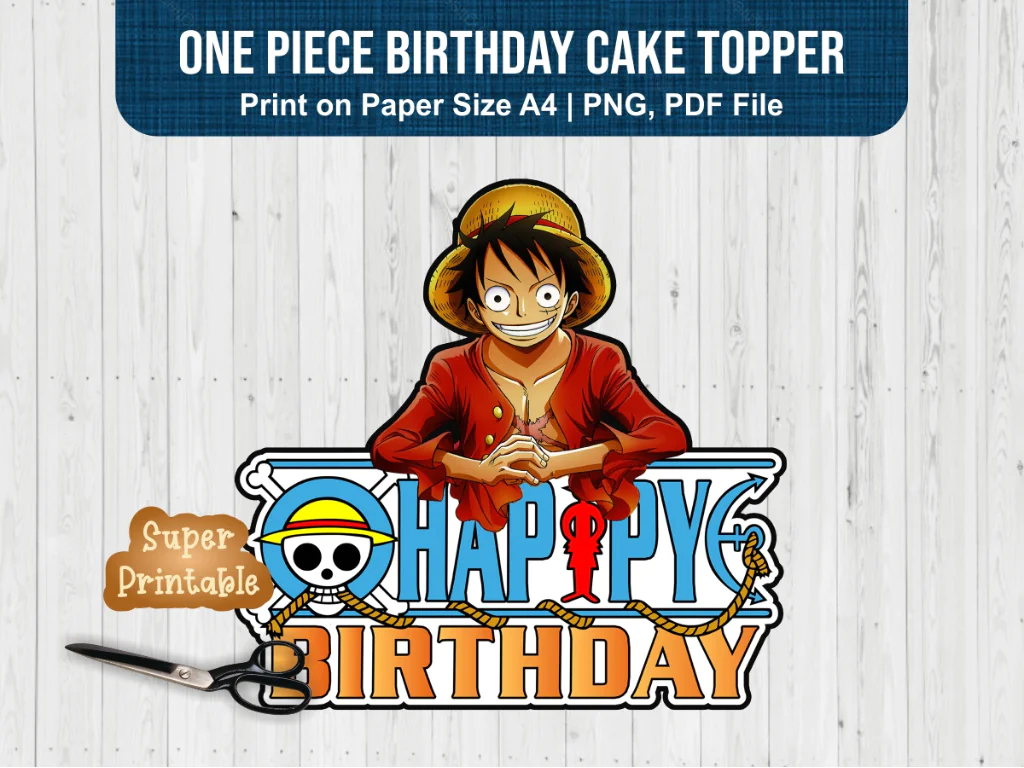 One Piece Birthday Cake Topper Printable PDF PNG